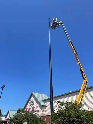a lift next to flagpole